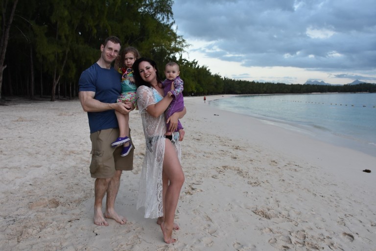 Our family relaxing on the Island of Mauritius at dusk!